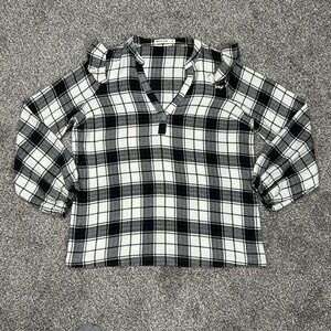 Marine Layer‎ Jamie Plaid Ruffle Long Sleeve Top Black White Womens XS Blouse